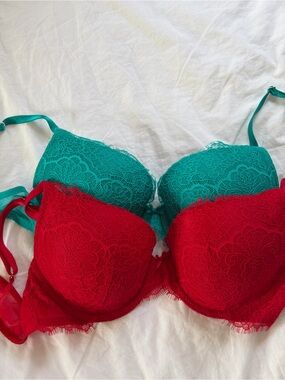 Victorias Secret Lace Bras 34C — Teal and Red